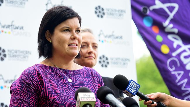 Minister for the Arafura Games, Natasha Fyles, addresses the media. PICTURE: JUSTIN KENNEDY