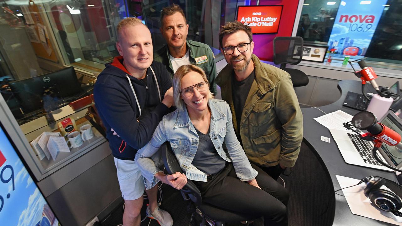 Luttsy, Ash, Kip and Susie O'Neill are leading the breakfast ratings in Brisbane for their show on Nova. Picture: Lyndon Mechielsen/The Australian