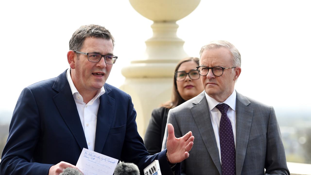 Anthony Albanese with Daniel Andrews in Carlton. Picture: NCA NewsWire/Nicki Connolly