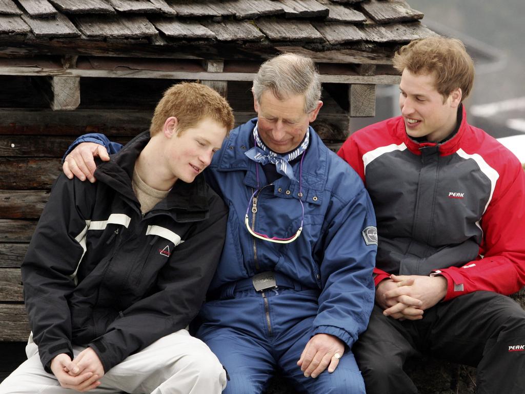 Prince Harry, with his father and Prince William in 2005, harboured feelings of resentment towards his brother long before Megxit. Picture: Getty Images