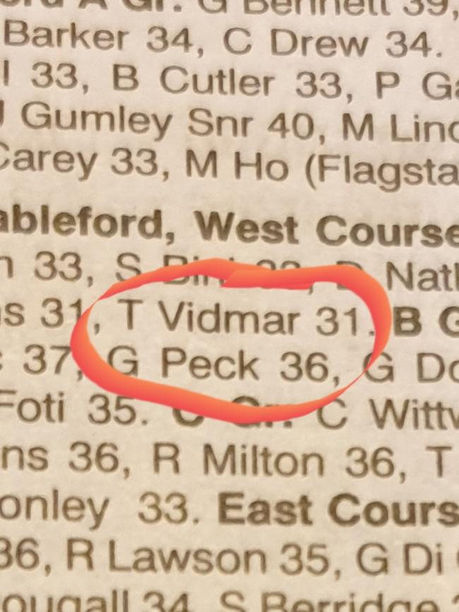 Tony Vidmar's golf score as published in The Advertiser on July 25, 2019