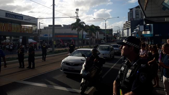 Traffic gridlock as Stolenwealth Games protesters block Scarborough Street outside Australia Fair. Picture: Brianna Morris-Grant