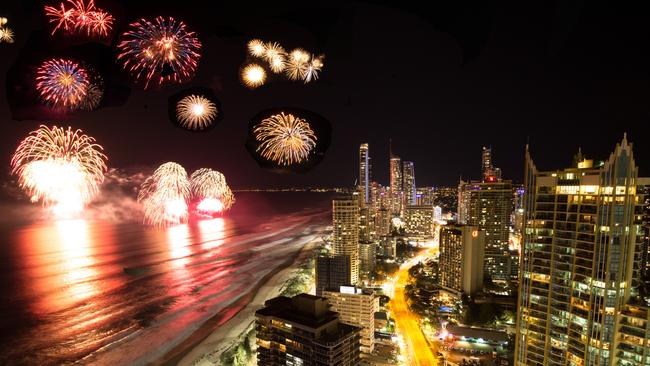 Fireworks on the Gold Coast waterfront.