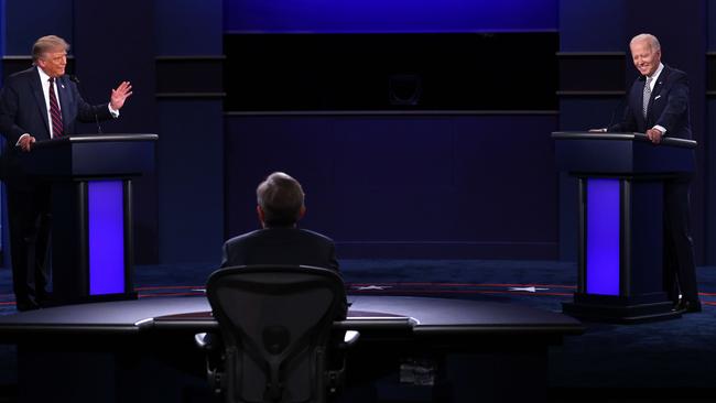 U.S. President Donald Trump and Democratic presidential nominee Joe Biden participate in the first presidential debate moderated by Fox News anchor Chris Wallace. Picture: Scott Olson/Getty Images.