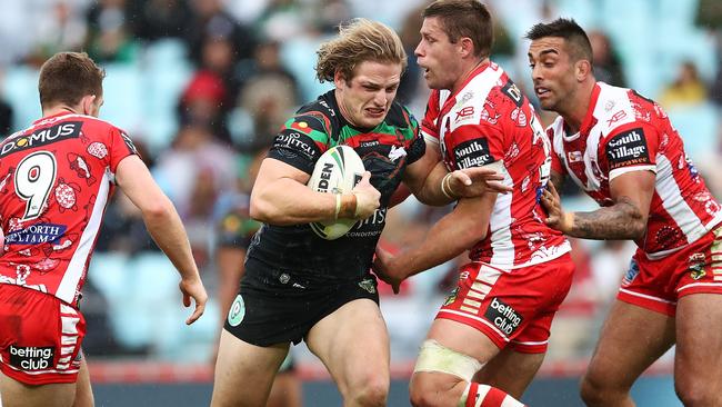 George Burgess drives into the Dragons. (Brendon Thorne/Getty Images)