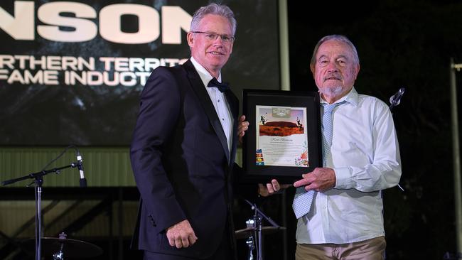 Sean Bowden and Ken Bonson at the 2023 AFLNT Hall of Fame. Picture: Pema Tamang Pakhrin