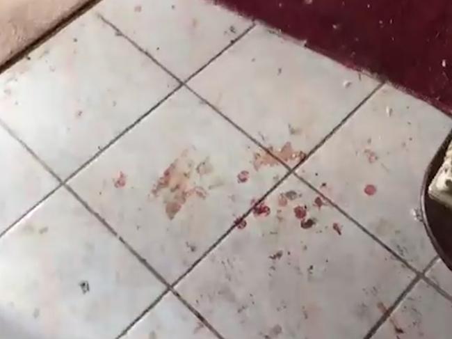Blood can be seen on the floor at a home in Birchwood Bvd, Deer Park after it was allegedly ransacked. Picture: Twitter/Cassie Zervos