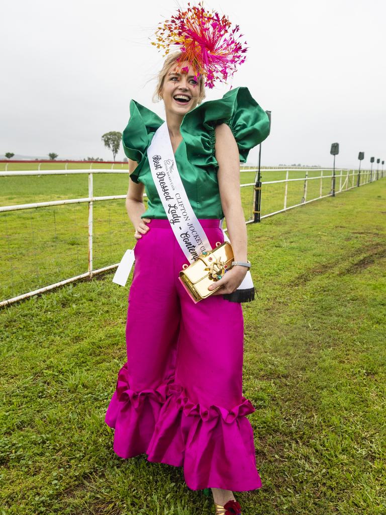 Eloise Handley won Best Dressed Lady – Contemporary at the Clifton Cup races hosted by Clifton Jockey Club, Saturday, October 22, 2022. Picture: Kevin Farmer