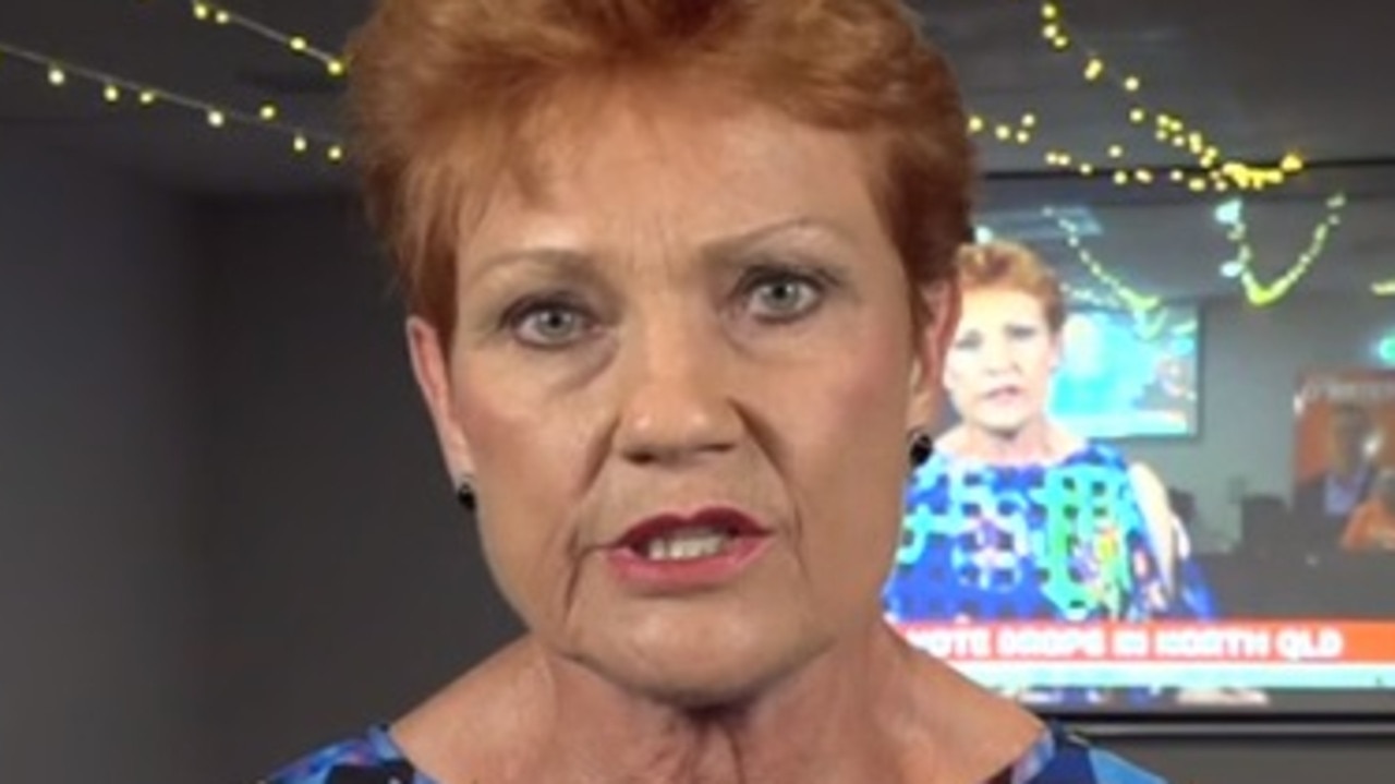 Pauline Hanson is haeing a bad night with One Nation see huge drops in its vote. Picture: Sky News.