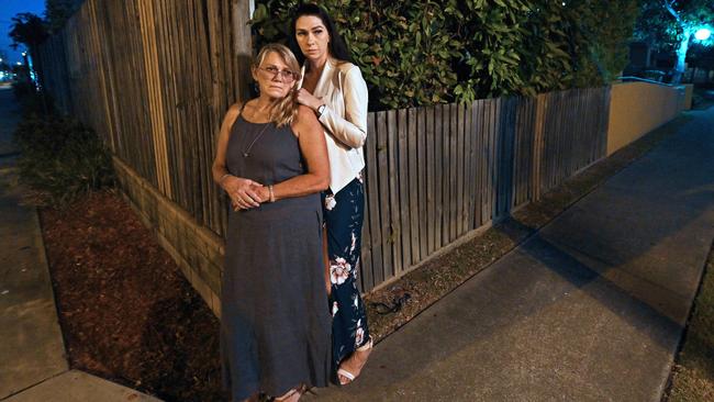 Shandee Blackburn’s mother Vicki Blackburn and sister Shannah Blackburn, around the time and at the site of her murder on the corner of Juliet St and Boddington St in Mackay. Picture: Lyndon Mechielsen / The Australian