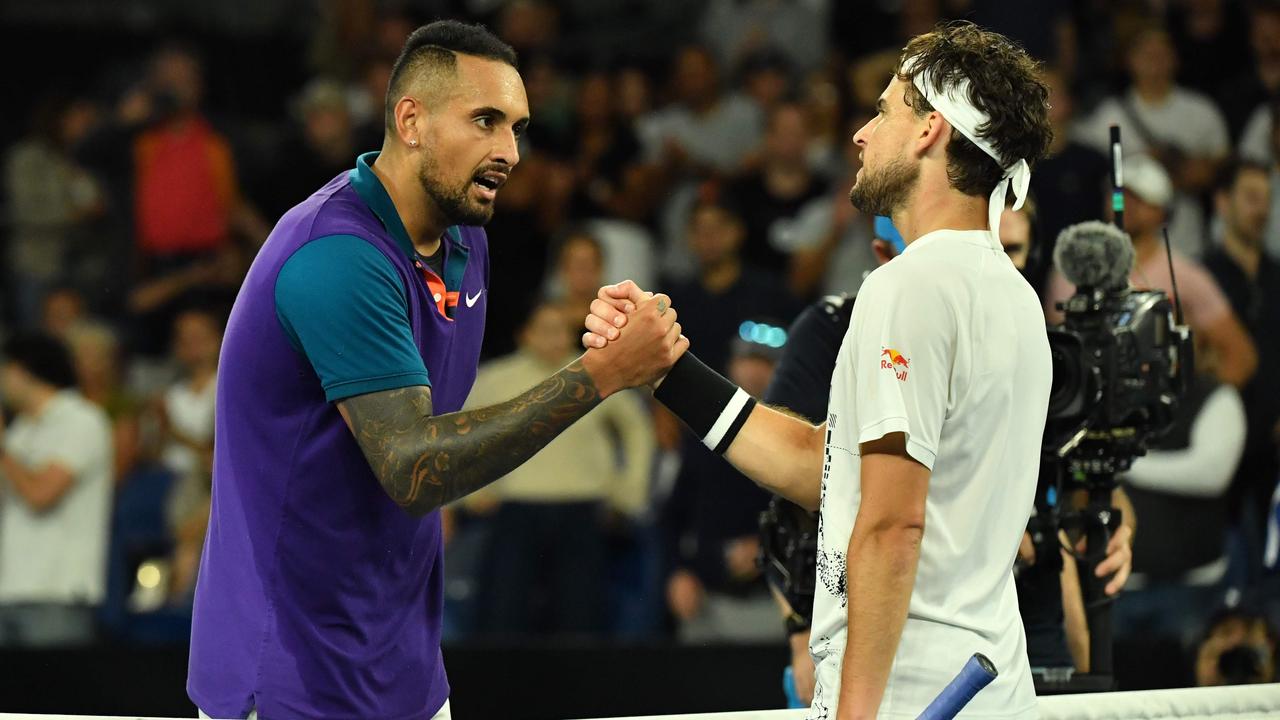 Nick Kyrgios was happy for Dominic Thiem. (Photo by Paul Crock/AFP)