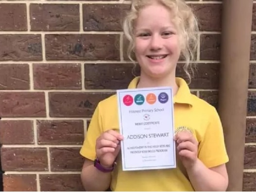 Hillcrest Primary School student Addison Stewart, 11. Picture: Supplied