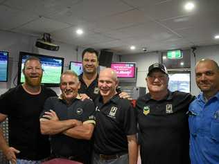 MEN OF LEAGUE: Locals and legends join forces in Roma to spread goodwill (from left) Michael Crocker, Rocky Laurie, David Shillington, Lyle Cherry, Owen Lingard and Frank Saunders. Picture: Ellen Ransley