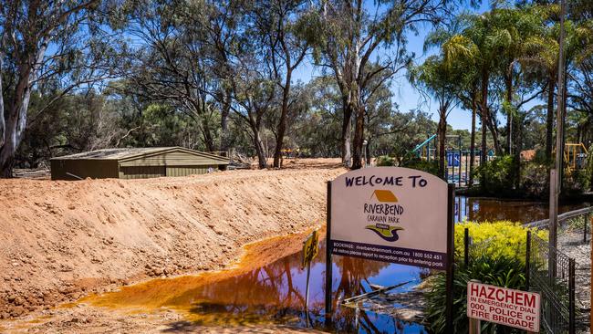 Levee works at the Riverbend Caravan Park in Renmark. Picture: Tom Huntley