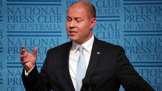 Treasurer Josh Frydenberg makes his first post-Budget address at the National Press Club in Canberra last year. Picture: Gary Ramage