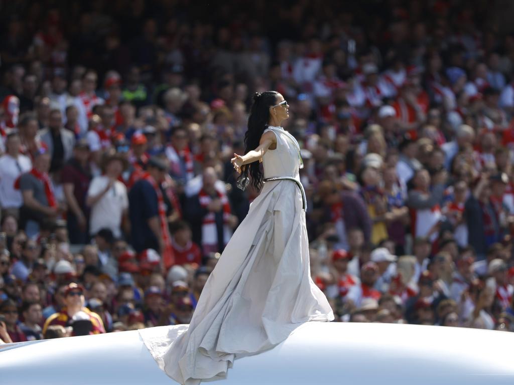 MELBOURNE, AUSTRALIA – SEPTEMBER 28: Katy Perry performs before the AFL Grand Final match between Sydney Swans and Brisbane Lions at Melbourne Cricket Ground, on September 28, 2024, in Melbourne, Australia. (Photo by Darrian Traynor/AFL Photos/via Getty Images)