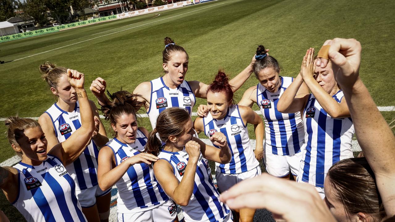 North Melbourne belted out the club song for the fifth time this season. Picture: Getty Images