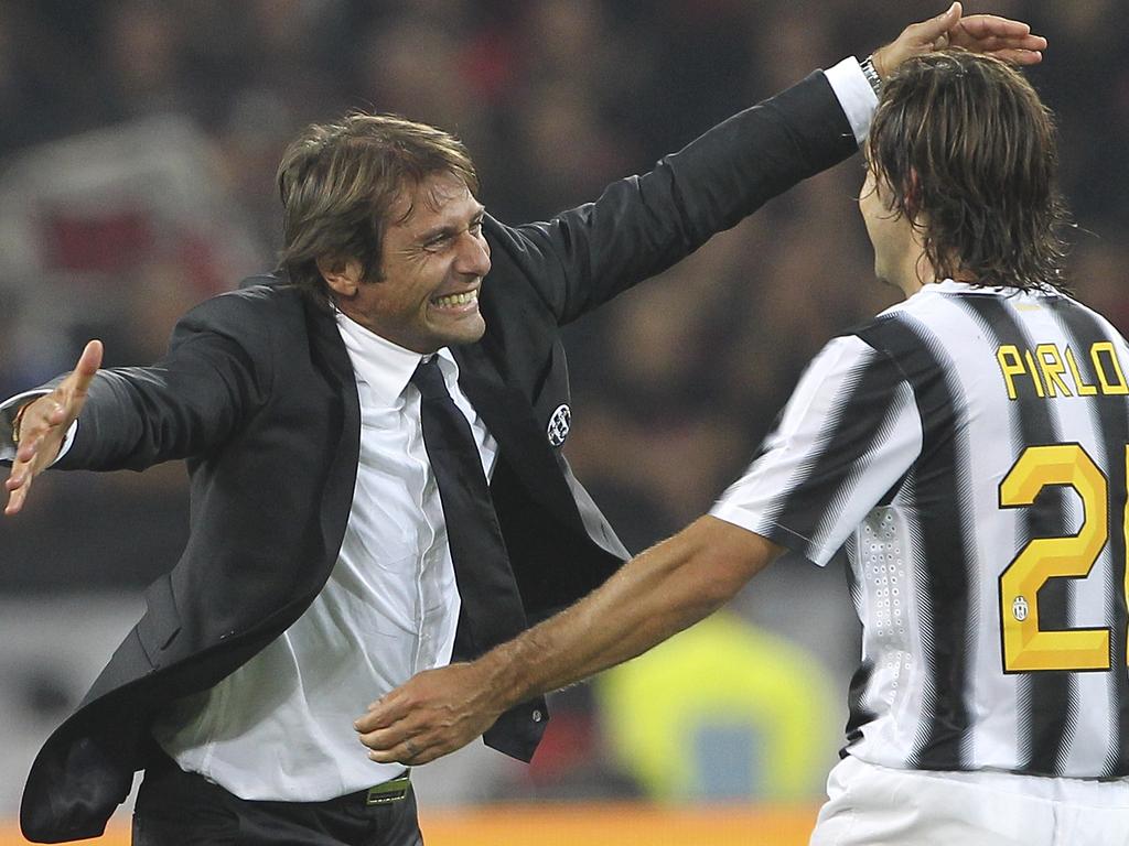 Antonio Conte celebrates a Juventus victory with Andrea Pirlo in 2011. Picture: Marco Luzzani/Getty Images