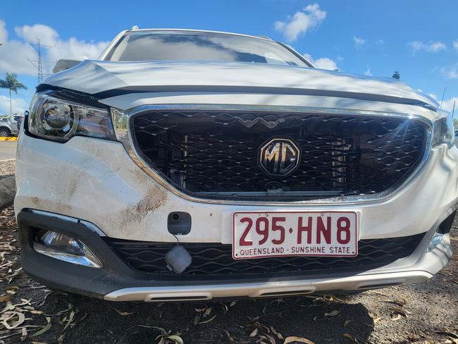 The damaged rental car driven by customer Mark Jensen after he had a collision with a Kangaroo.