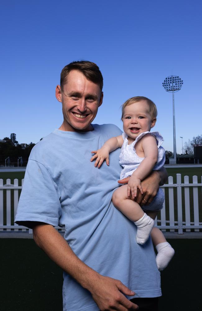 Marnus Labuschagne and daughter Hallie ahead of their first Father's Day together. Picture: David Kelly