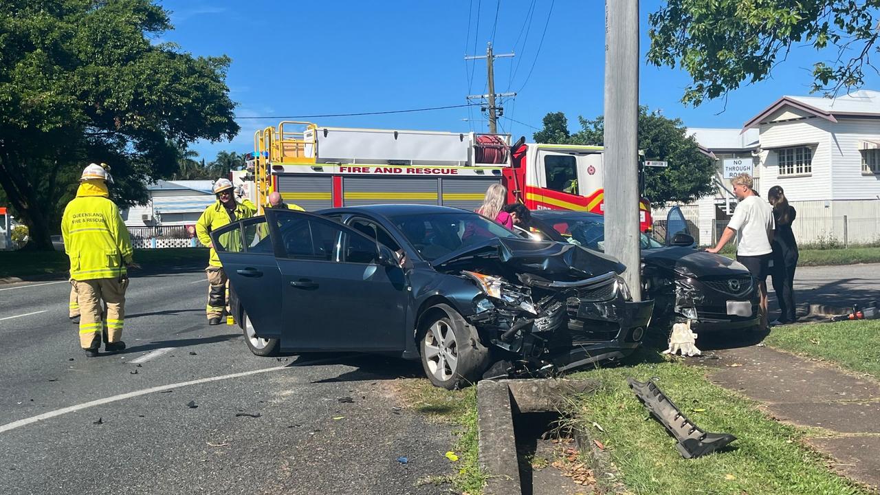 The two cars collided at a residential intersection before crashing into a power pole