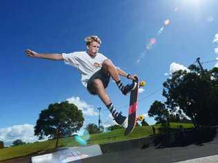 KEEP OF THE FOOTPATH: Local skateboarder Harrison Duffy tearing up the Lismore skate park. Picture: Patrick Gorbunovs