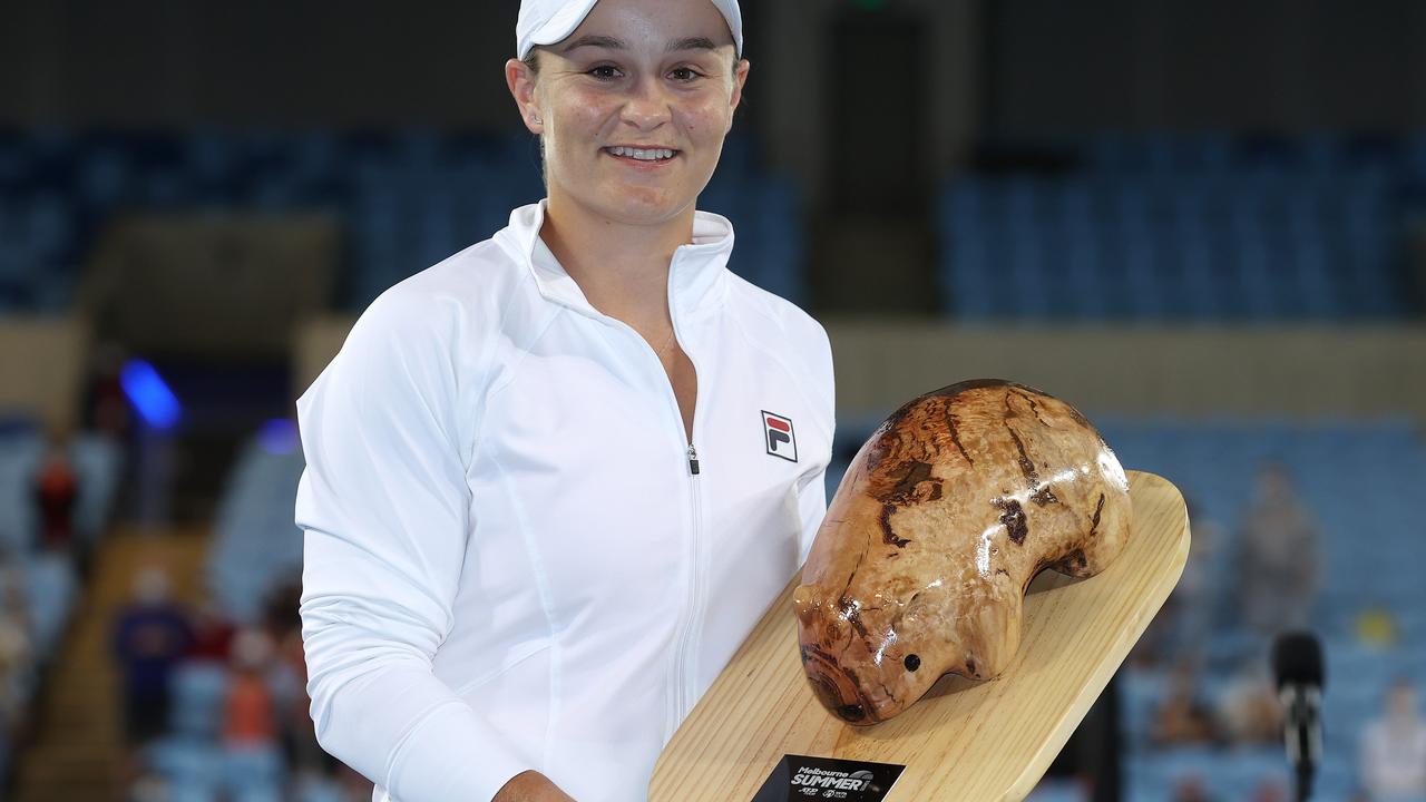 Ash Barty with the winner’s trophy for the Yarra Valley Classic. Picture: Michael Klein