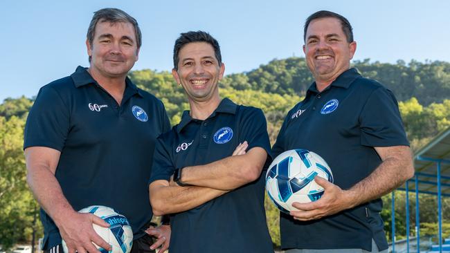 Stratford Dolphins Coaches Martin Fehlberg, Pasco Rogato and Daniel Swift, at Nick Brko Oval in Stratford. Picture: Emily Barker.