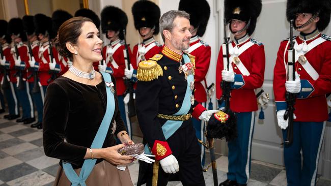 Crown Prince Frederik and Crown Princess Mary arrive for a New Year's cure for officers from the Armed Forces and the Emergency Management Agency, I., II. and III. rank as well as invited representatives of major national organisations and the royal patronages at Christiansborg Palace in Copenhagen, on January 4, 2024. (Photo by Mads Claus Rasmussen / Ritzau Scanpix / AFP) / Denmark OUT