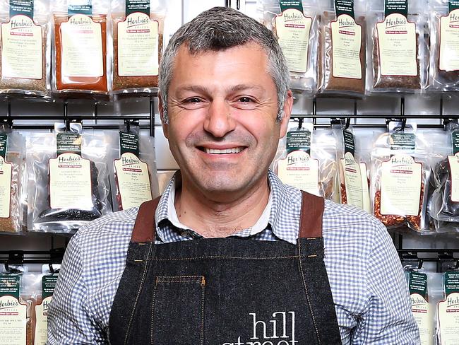 For Elaine Reeves. Nick Nikitaras with the large range of Herbie's Herbs in the new store. Preview to the opening of the new Hill Street Grocer store at West Hobart.