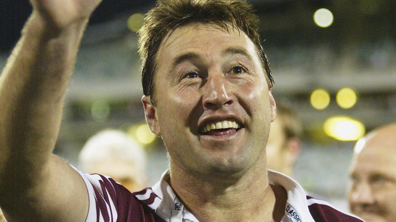 CANBERRA, AUSTRALIA - SEPTEMBER 3: Terry Hill of the Eagles celebrates after the round 26 NRL match between the Canberra Raiders and the Manly Warringah Sea Eagles at Canberra Stadium on September 3, 2005 in Canberra, Australia. (Photo by Mark Nolan/Getty Images)