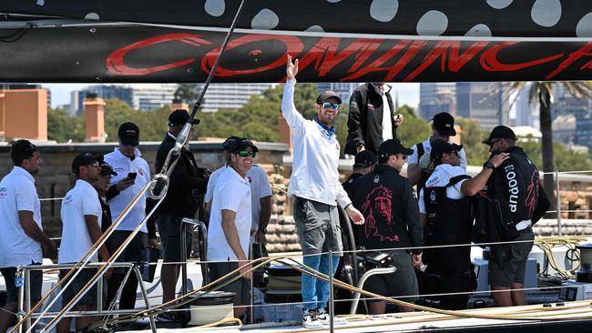 Andoo Comanche skipper John Winning Jnr celebrating winning the Big Boat Challenge.