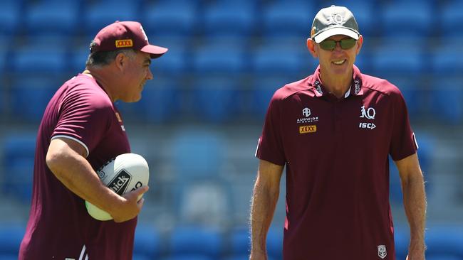 Mal Meninga and Wayne Bennett joined forces to help the Maroons win the 2020 Origin series. Picture: Chris Hyde/Getty Images