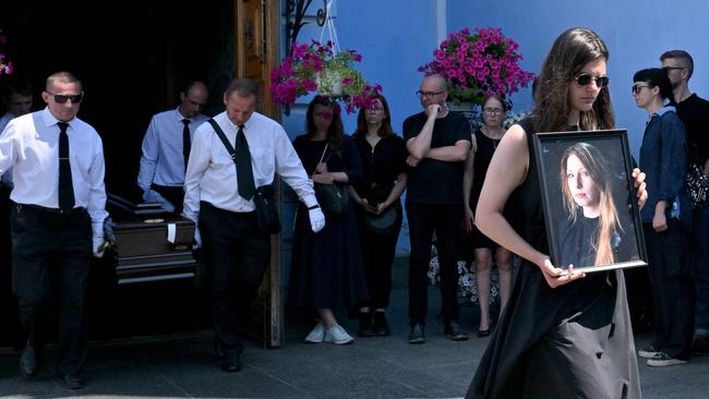 Victoria Amelina’s funeral ceremony in Mykhaylo Gold Domes in Kyiv on July 4, 2023. Picture: Sergei Supinsky / AFP