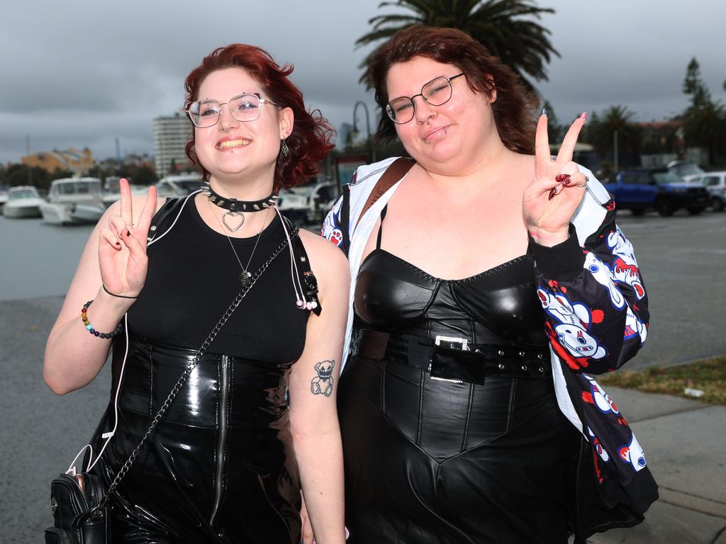 Azaezal and Elliot sported stark black and leather at Summer Camp. Picture: NCA Newswire/Brendan Beckett