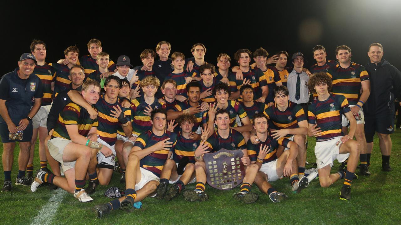 Sunshine Coast Grammar have a strong rugby union program that has dominated school sport over the past decade. Pictured are Grammar students after defeating Matthew Flinders Anglican College in the First XV Garth Hunt Shield grand final this year. Picture: Tom Threadingham