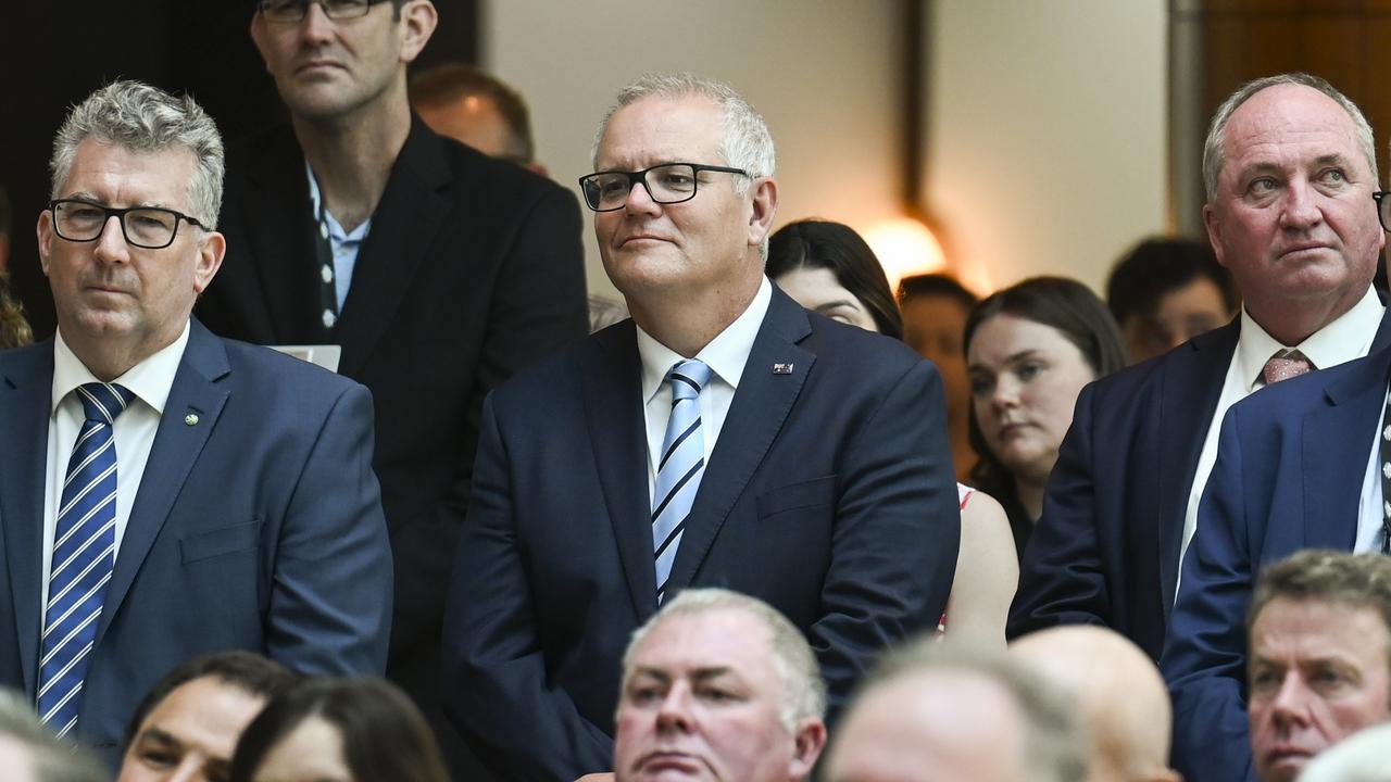Hinkler LNP MP Keith Pitt released a statement on Thursday reflecting on a decade in the job. Pictured areMr Pitt , Scott Morrison and Barnaby Joyce in the Members Hall at Parliament House in Canberra. Picture: NCA NewsWire / Martin Ollman