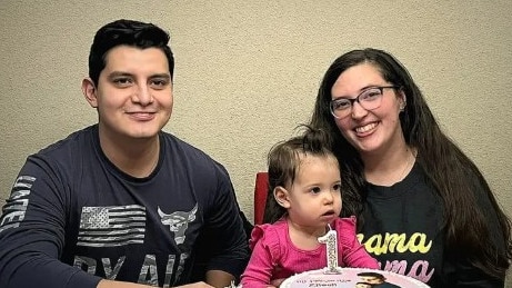 Adan Manzano, who died Wednesday, is pictured with his wife, Ashleigh Boyd, and daughter. His wife died in April 2024 in a car crash.