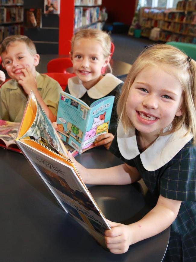 St Philip’s Christian College pupils Riley Manners, Emily Shaw and Amelia Burton. Picture: Mark Scott