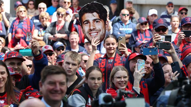 PERTH. 26/09/2021. The day after the AFL Grand Final.  Melbourne players are presented to the fans in Forrest Chase, Perth.      . Photo by Michael Klein