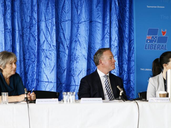 The Liberal State Conference/Council held at Blundstone Arena on Sunday. Pictured is Premier Will Hodgman listening to the PM's address. Picture: MATT THOMPSON