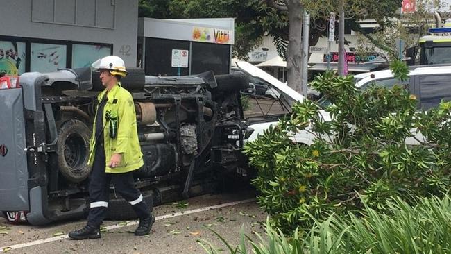 Queensland Ambulance Service confirmed that paramedics and Queensland Fire Department crews were called to a two-vehicle accident on the corner of Gregory and Mitchell streets in North Ward Townsville on Tuesday morning. Two men in their 50s were being assessed for any injuries. Picture: Evan Morgan