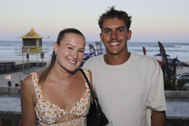 <p>Lani Cooper and Declan Dempster. The Pulse for Shaw and Partners Shannon Eckstein Ironman Classic awards evening at Northcliffe Surf Lifesaving Club Saturday the 11th of February. Picture: Marcelo Lang</p>