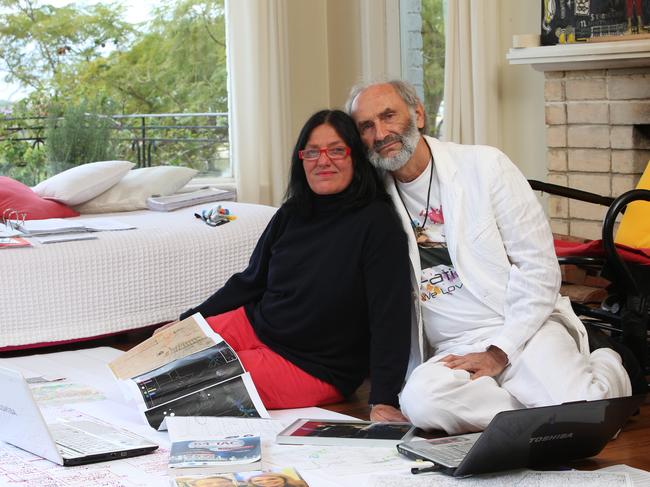 Angela Rudhart- Dyczynski & Dr Jerzy "George" Dyczynski at home in Mosman Park, Perth, researching into Malaysian Airlines MH17 flight that their daughter Fatima was a passenger on.