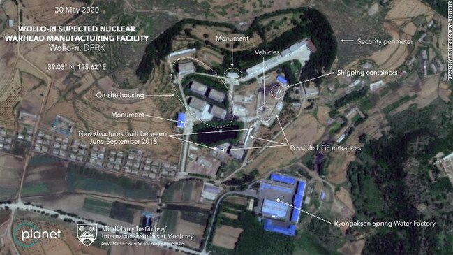 New satellite imagery obtained by CNN shows recent activity at a previously undeclared North Korean facility near the village of Wollo-ri that experts believe is linked to the country's nuclear program. Picture: Supplied