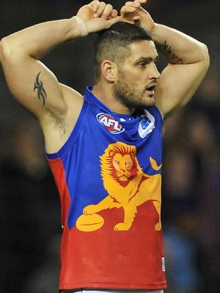 Playing for the Brisbane Lions at Etihad Stadium.