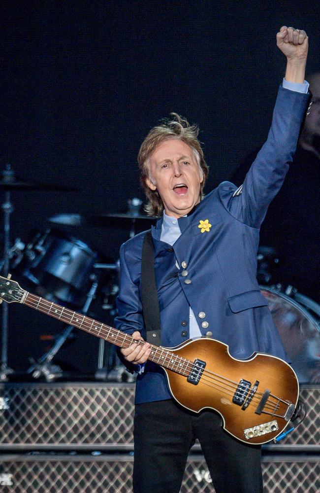 Paul McCartney performs at AAMI Park in Melbourne. Picture: Jake Nowakowski