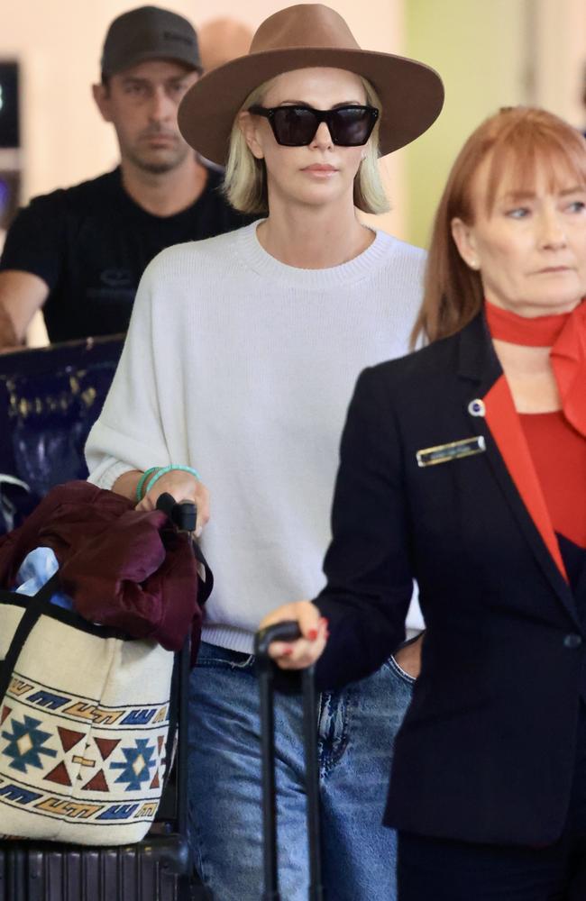 Charlize Theron was spotted landing at Sydney airport. Picture: MEDIA-MODE