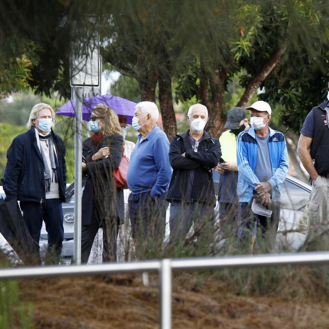 Day 2 in lockdown. Members of the public line up to get tested for Covid at the Albert Waterways Community centre. Picture: Tertius Pickard