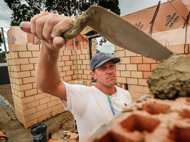 31/3/2021Bricklayer Richie Kitchingman of Kitch Creations, on site at a job in the Perth suburb of Kensington.Pic Colin Murty The Australian